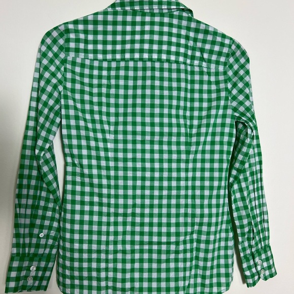 J. Crew Green Gingham Women's Top XXS Tie Neck Smocked Cotton Woven Casual Chic - Picture 13 of 16